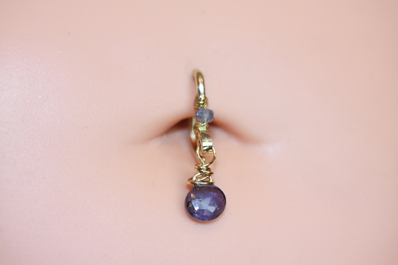 Belly Button Ring / Iolite Belly Button Hoop / Gemstone Belly Ring / Dainty Belly Ring / 14g 16g 18g / Gold Silver or Rose Gold Belly Ring image 4