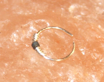 Small Nose Ring, 24 22 20 gauge, Gray Beaded Nose Ring, Nose Hoop, Hoop Earring, Cartilage Hoop, noserings, Piercing Jewelry