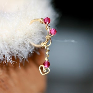 Heart Ruby Nose Ring/Heart Nose Ring with Dangle/Gold Filled or Sterling Silver or Rose Gold/ 7mm 8mm 9mm 10mm/ 20 gauge 22 gauge