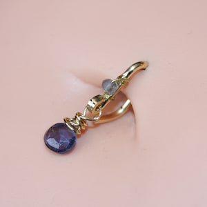 Belly Button Ring / Iolite Belly Button Hoop / Gemstone Belly Ring / Dainty Belly Ring / 14g 16g 18g / Gold Silver or Rose Gold Belly Ring image 6