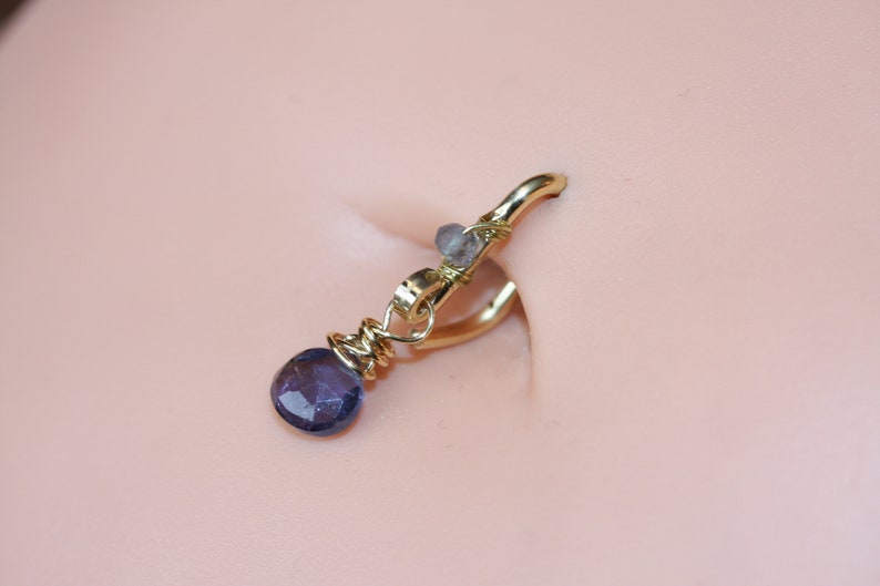 Belly Button Ring / Iolite Belly Button Hoop / Gemstone Belly Ring / Dainty Belly Ring / 14g 16g 18g / Gold Silver or Rose Gold Belly Ring image 6