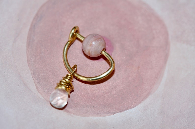 Nipple Ring / Moonstone Nipple Ring / D Shape Latching Nipple ring / Nipple Jewelry Gold Silver Rose / 14 Gauge 16 Gauge 18 Gauge image 8