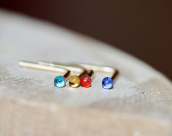 1.5mm nose stud, Teeny Tiny Nose Stud,  Red Blue Yellow Teal L-Post Studs, Crystal Nose Stud
