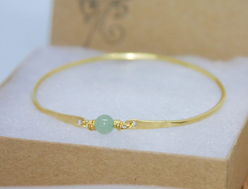 Thick Bangle Bracelet Gemstone Bracelet Gemstone Golden Brass Bangle Aventurine Bangle Bracelet Green Bangle Bracelet