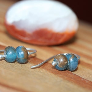 Tiny Silver Earring Small Dainty Gemstone Earrings Blue and Brown Impression Jasper Earrings Gift for Her Gift for Him Dangles image 8