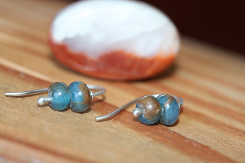 Tiny Silver Earring Small Dainty Gemstone Earrings Blue and Brown Impression Jasper Earrings Gift for Her Gift for Him Dangles image 8