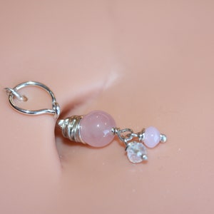 Belly Botton Ring Pink Quartz Belly Button Hoop Barbell Dainty Navel Jewelry 18g 16g 14g 8mm 10mm 12mm Gold or Silver Everyday Jewelry