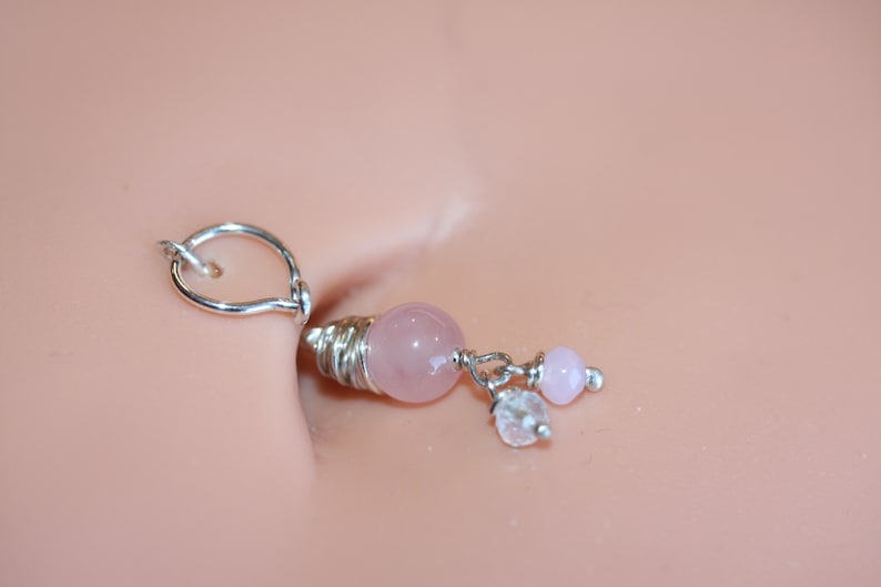 Belly Botton Ring Pink Quartz Belly Button Hoop Barbell Dainty Navel Jewelry 18g 16g 14g 8mm 10mm 12mm Gold or Silver Everyday Jewelry