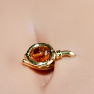 Belly Button Ring Golden Amber Belly Button Hoop Navel Jewelry gold Silver Rose Gold Piercing Jewelry 8mm 10mm 12mm 18g 16g 14g image 5