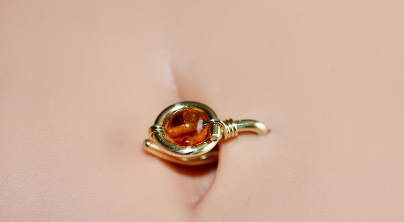 Belly Button Ring Golden Amber Belly Button Hoop Navel Jewelry gold Silver Rose Gold Piercing Jewelry 8mm 10mm 12mm 18g 16g 14g image 5