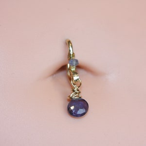 Belly Button Ring / Iolite Belly Button Hoop / Gemstone Belly Ring / Dainty Belly Ring / 14g 16g 18g / Gold Silver or Rose Gold Belly Ring image 3