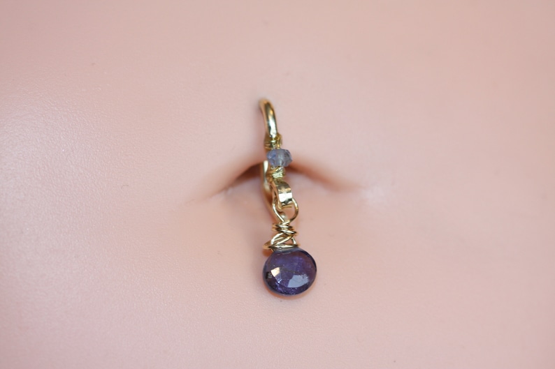 Belly Button Ring / Iolite Belly Button Hoop / Gemstone Belly Ring / Dainty Belly Ring / 14g 16g 18g / Gold Silver or Rose Gold Belly Ring image 3