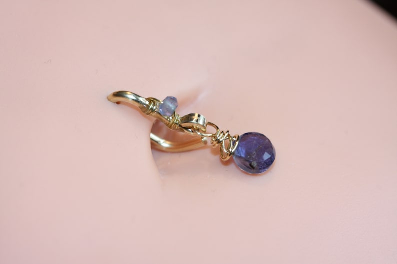 Belly Button Ring / Iolite Belly Button Hoop / Gemstone Belly Ring / Dainty Belly Ring / 14g 16g 18g / Gold Silver or Rose Gold Belly Ring image 8