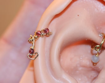 Heart Cartilage Earring/Nose Ring - Garnet Nose Ring - Garnet Cartilage Hoop - Pick Your Size - 22g 20g 18g 16g - 6mm 7mm 8mm 9mm 10mm