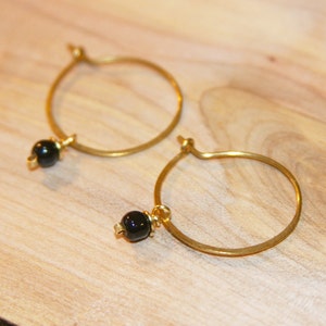 Small Gold Filled Hoops, Sterling Silver Hoops, Black Onyx Gemstone Hoops. small Cartilage Hoop Earrings. Helix Hoops. Tragus Hoops