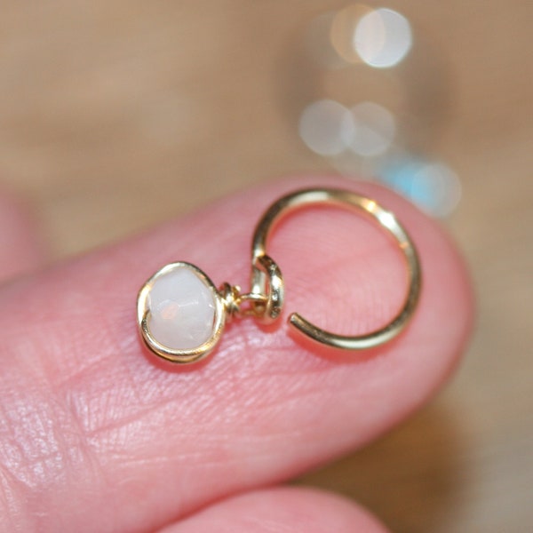 Gold Cartilage Earrings, 14K Gold-Filled Hoops, Gold Huggie Hoops, Belly Button Ring, Moonstone Cartilage Earring