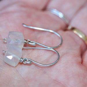 Tiny Silver Earring Small Square Gem Earrings White Chalcedony Earrings Gift for Her Gift for Him Sterling Silver Gemstone Dangles image 2