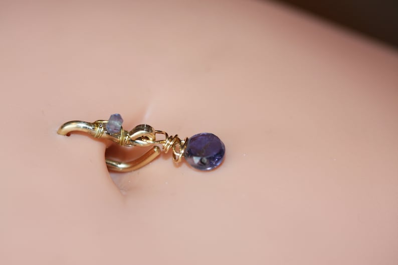 Belly Button Ring / Iolite Belly Button Hoop / Gemstone Belly Ring / Dainty Belly Ring / 14g 16g 18g / Gold Silver or Rose Gold Belly Ring image 7