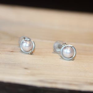 Pink Pearl Studs, Light Pink Studs, Tiny Stud Earrings, Pale Pink Studs,