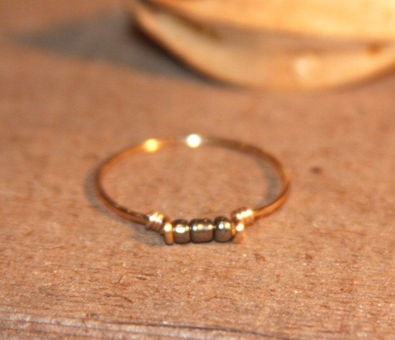 Gold Thin Ring Handmade - Hematite Thin Ring - Knuckle Ring -Gold Stacking Wire Ring Gold Thin Ring Minimalist Ring 