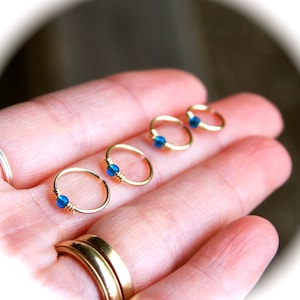 Small Nose Ring 20 22 24 gauge Thin Blue Beaded Nose Ring Nose Hoop Cartilage Hoop Earring Sterling Silver & 14k Gold Filled