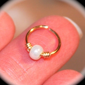 Snug Fitting Cartilage Earring, Small Hoop Earrings, Opalescent Beaded Hoop Ring, 20 gauge 7 mm