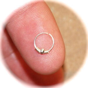 Small thin Nose Ring, Sterling Silver Beaded Nose Ring, 24 22 20 ga, Nose Hoop Hoop Earring, Cartilage Earring, Endless Piercing Jewelry
