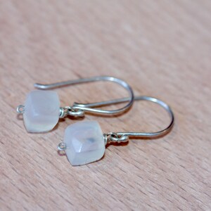 Tiny Silver Earring Small Square Gem Earrings White Chalcedony Earrings Gift for Her Gift for Him Sterling Silver Gemstone Dangles image 5