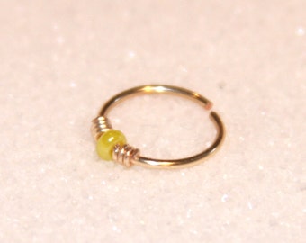 Small Nose Ring, Yellow Beaded Nose Ring, Nose Hoop, 24 22 20 gauge, Cartilage Hoop, Seamless Hoop, Piercing Jewelry, Septum Ring
