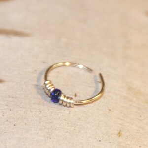 Small Thin Nose Ring, 24 gauge, Blue Beaded Nose Ring, Nose Hoop, Hoop Earring, Cartilage Hoop, Endless Hoop Seamless Hoop Piercing Jewelry