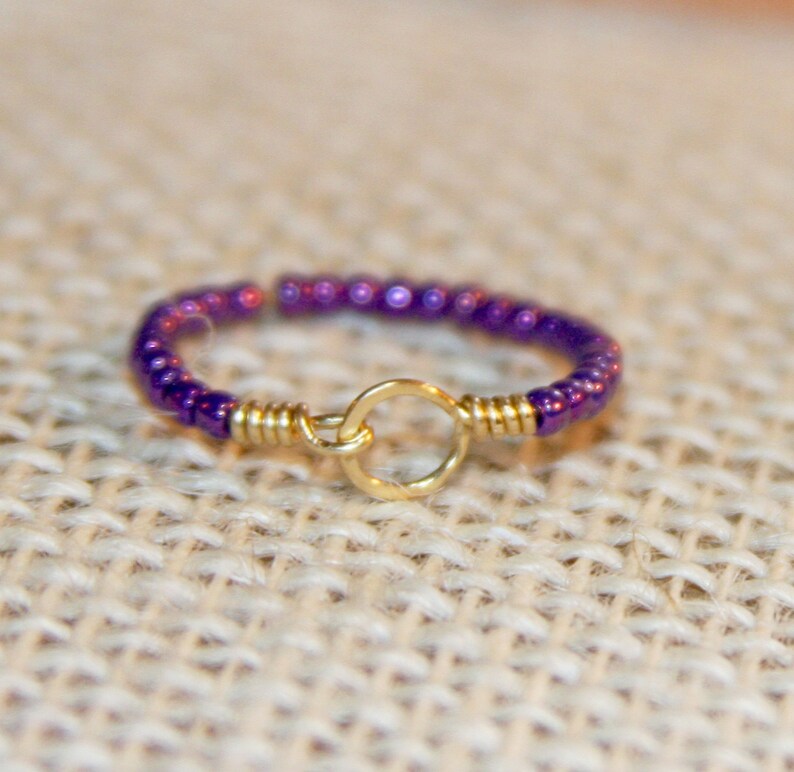Stackable Thin Ring Purple Beaded Ring Circle 14k Gold - Etsy