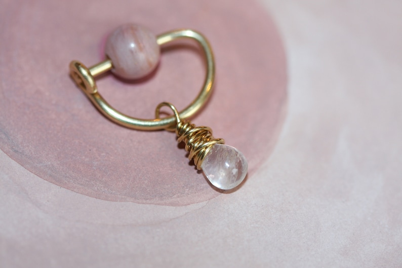 Nipple Ring / Moonstone Nipple Ring / D Shape Latching Nipple ring / Nipple Jewelry Gold Silver Rose / 14 Gauge 16 Gauge 18 Gauge image 2