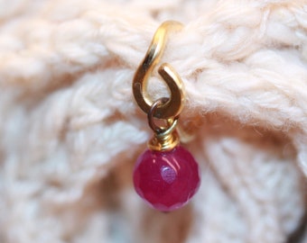 Gold Belly Button Ring, Beaded Navel Ring, Silver Belly Button Ring, 18g 16g 14g, Gemstone Belly Button Hoop, Pink Fuchsia