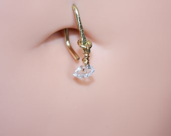 Belly Button Ring, Diamond Belly Ring, Crystal Point, Hermiker Diamond Navel Hoop, Quartz Point Belly Ring, Crystal Belly Hoop, Body Jewelry