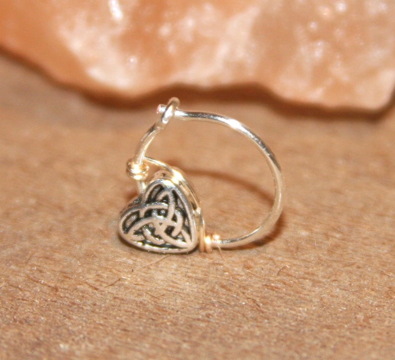 Celtic Heart Cartilage Earrings, Heart Charm Nose Ring, Ear Cuff, Helix Hoop, Nose Rings, Seamless or Latched Hoop, Piercing Jewelry image 2