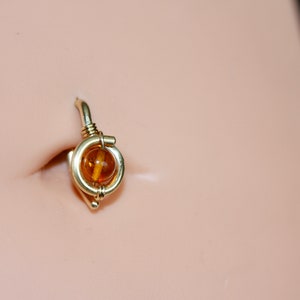 Belly Button Ring Golden Amber Belly Button Hoop Navel Jewelry gold Silver Rose Gold Piercing Jewelry 8mm 10mm 12mm 18g 16g 14g image 2