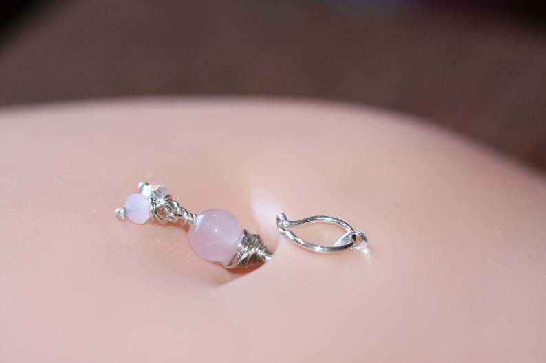 Belly Botton Ring Pink Quartz Belly Button Hoop Barbell Dainty Navel Jewelry 18g 16g 14g 8mm 10mm 12mm Gold or Silver Everyday Jewelry Bild 4