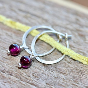 Hoop Earrings Small Garnet Beaded Hoops Birthstone January Red Hoop Earrings, Tiny Hoop Earrings- Gemstone Hoop Earrings