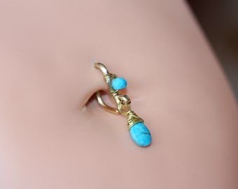 Belly Button Ring / Turquoise Belly Jewelry / Navel Ring / Body Jewelry / 14g 16g 18g / Gold Silver Rose Gold