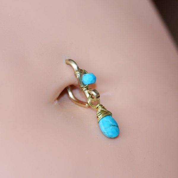 Turquoise Belly Button Ring Turquoise Belly Jewelry Navel Ring Body Jewelry  14g 16g 18g Gold Silver Rose Gold