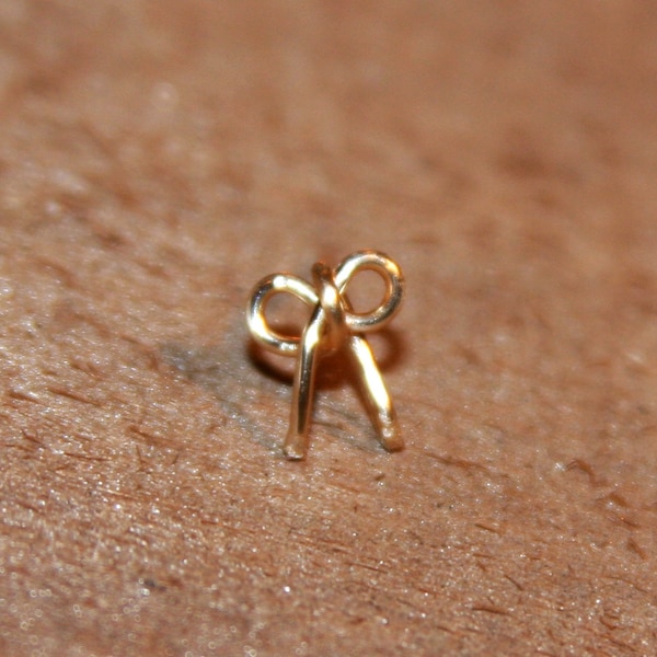 Mini Bow Stud Cartilage Earring, 18g Nose Stud, Bow tragus, custom piercing jewelry, Tiny Nose Stud, Tiny bow earring, Bow Nose Stud