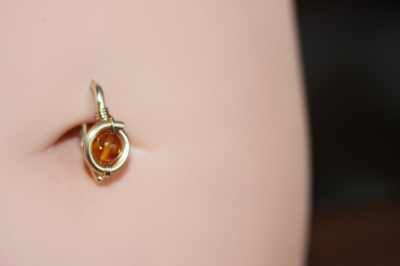 Belly Button Ring Golden Amber Belly Button Hoop Navel Jewelry gold Silver Rose Gold Piercing Jewelry 8mm 10mm 12mm 18g 16g 14g image 6