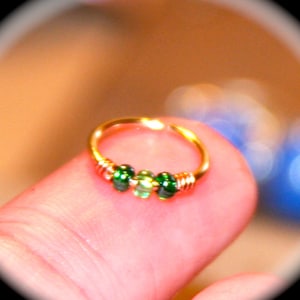 Small Cartilage Earrings 14k gold filled, Green Beaded Nose Ring, Nose Hoop,  Ear Cuff, Helix Hoop, Nose Rings, Seamless Piercing Jewelry