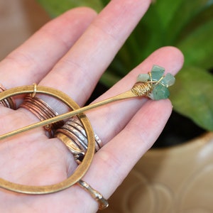 Open Circle Hair slide Barrette-brass hair stick round barrette hair pin gold hair slide Womans hair clip Aventurine Hair Stick image 5