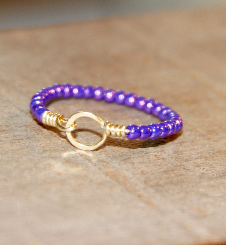 Stackable Thin Ring Purple Beaded Ring Circle 14k Gold - Etsy
