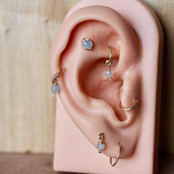 20g 18g  Small Hoop Earrings / Aquamarine Cartilage Piercings / Helix Rook Daith Tragus Lobe 1 & 2 and Flat /Gold or Silver 5 6 7 8 10mm