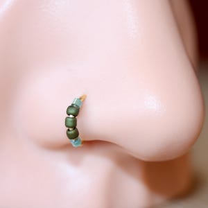 Green Beaded Nose Ring, Green and Blue Nose Ring, Green Beaded Cartilage Earrings, Piercing Jewelry, Purchase 1 or a set of 2 or 3