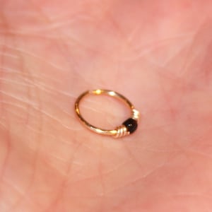 Small Nose Ring, Nose Rings, Black Beaded Nose Ring, Nose Hoop, Cartilage Earring, Sterling Silver & 14k Gold Filled, Piercing Jewelry