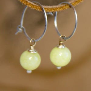 Small Hoop Earrings, Yellow Jade 1" Hoops, Stainless Steel Hoops, Sterling Silver Hoop Earrings, Men's Hoop Earrings