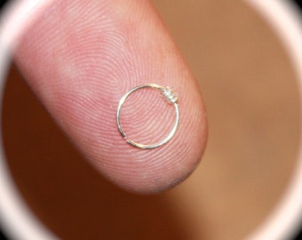 Thin silver nose ring, Silver nose hoop, 20g cartilage earring, Sterling silver tragus hoop, Small nose ring hoop, 24g  22g, 6mm 8mm 10mm